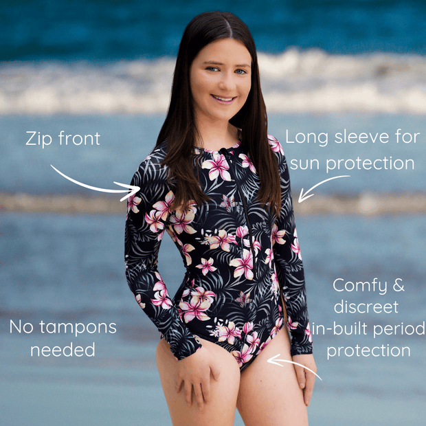 Layla Teen Long Sleeve One Piece Period Swimsuit