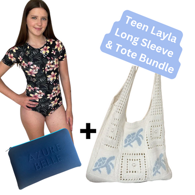 Layla Short Sleeve Teen Period Swimsuit & Tote Bag Bundle