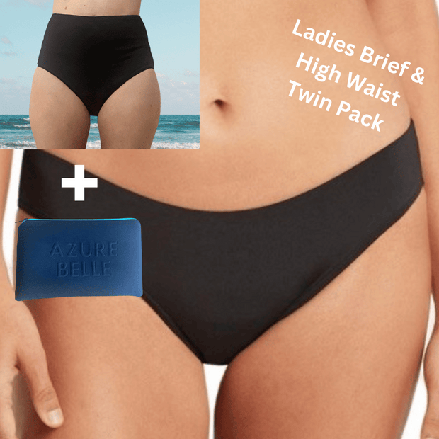 Ladies Twin Pack Azure Bikini & High Waist Period Swim Brief