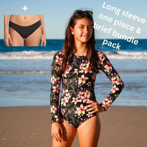 Layla Teen Long Sleeve and Azure Teen Bikini Brief Period Swimwear Bun