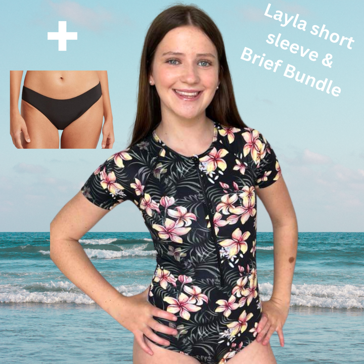 Layla Short Sleeve Period Swimsuit & Brief Bundle Set