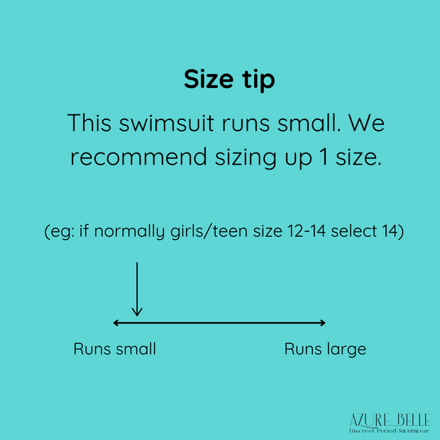 Malibu teen period swimsuit and Azure teen period swim brief